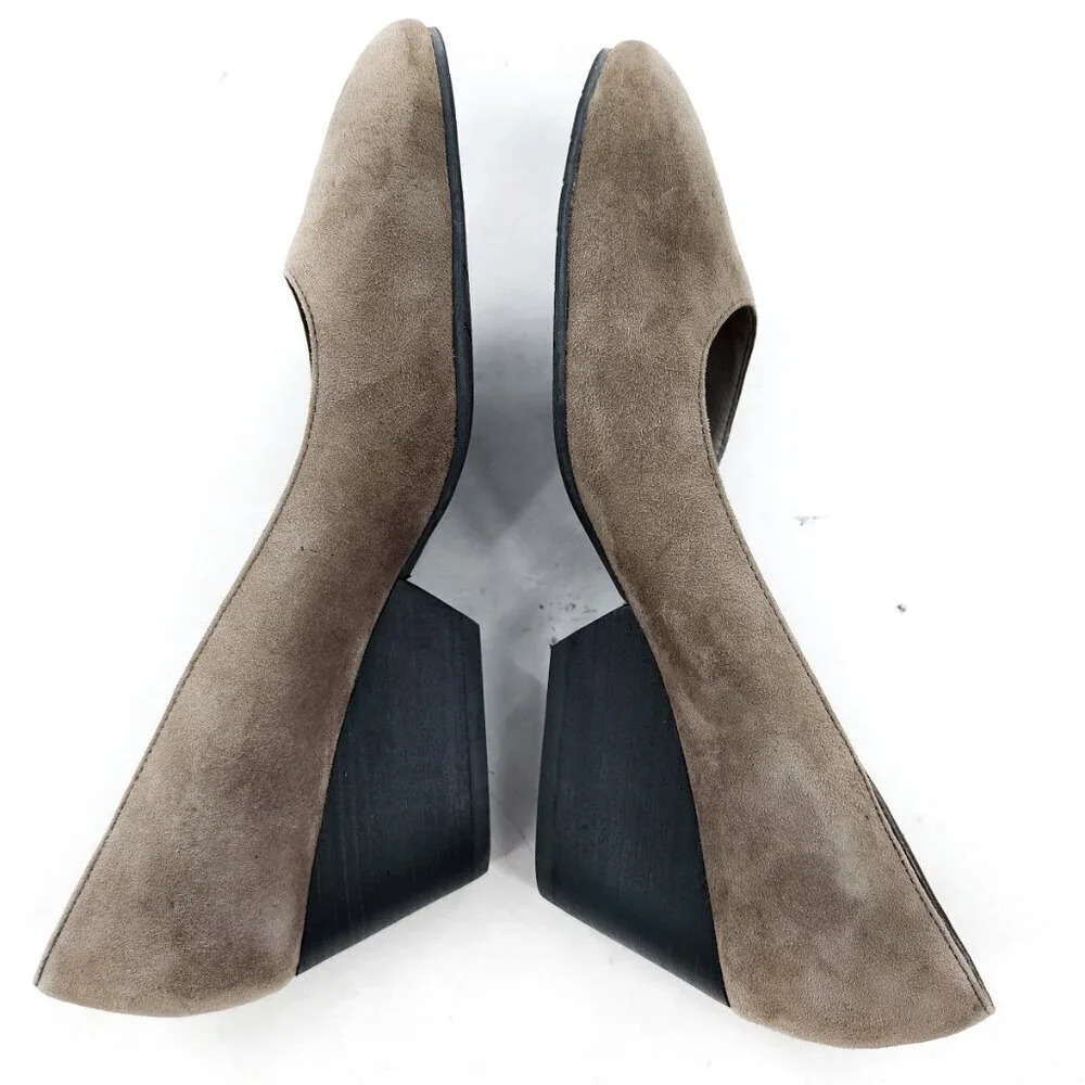 EILEEN FISHER Lily Gray Suede Half D'Orsay Wedge Heel Pump
